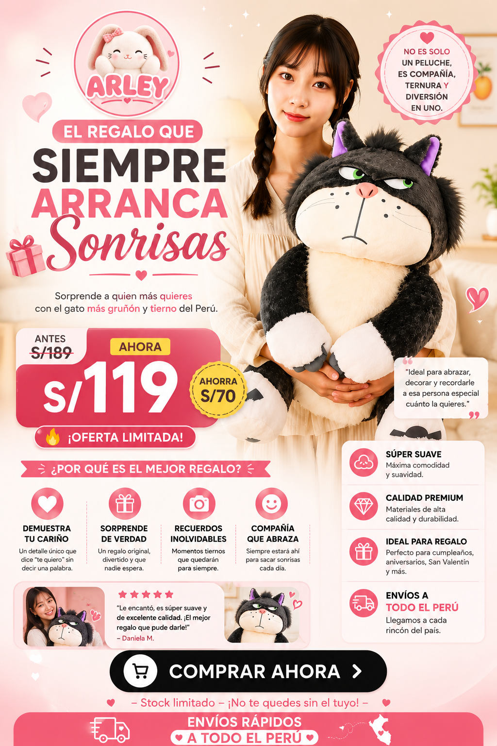 PELUCHE GATO RENEGÓN  😍🖤🤩😾🔥ORIGINAL IMPORTADO - Cuando nada le sorprende… este gato renegón la deja sin palabras.